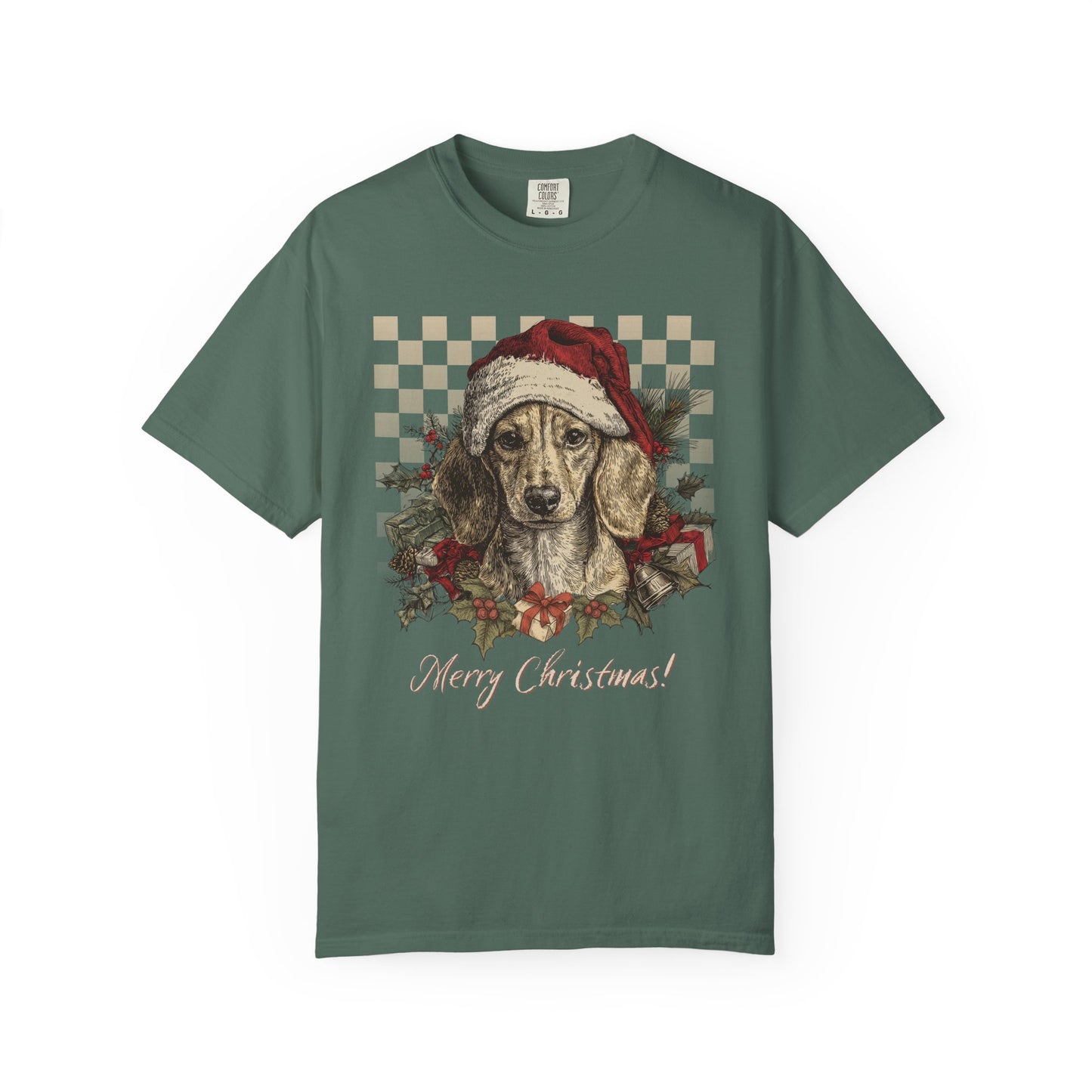 Dachshund Vintage Checkered Christmas Tee