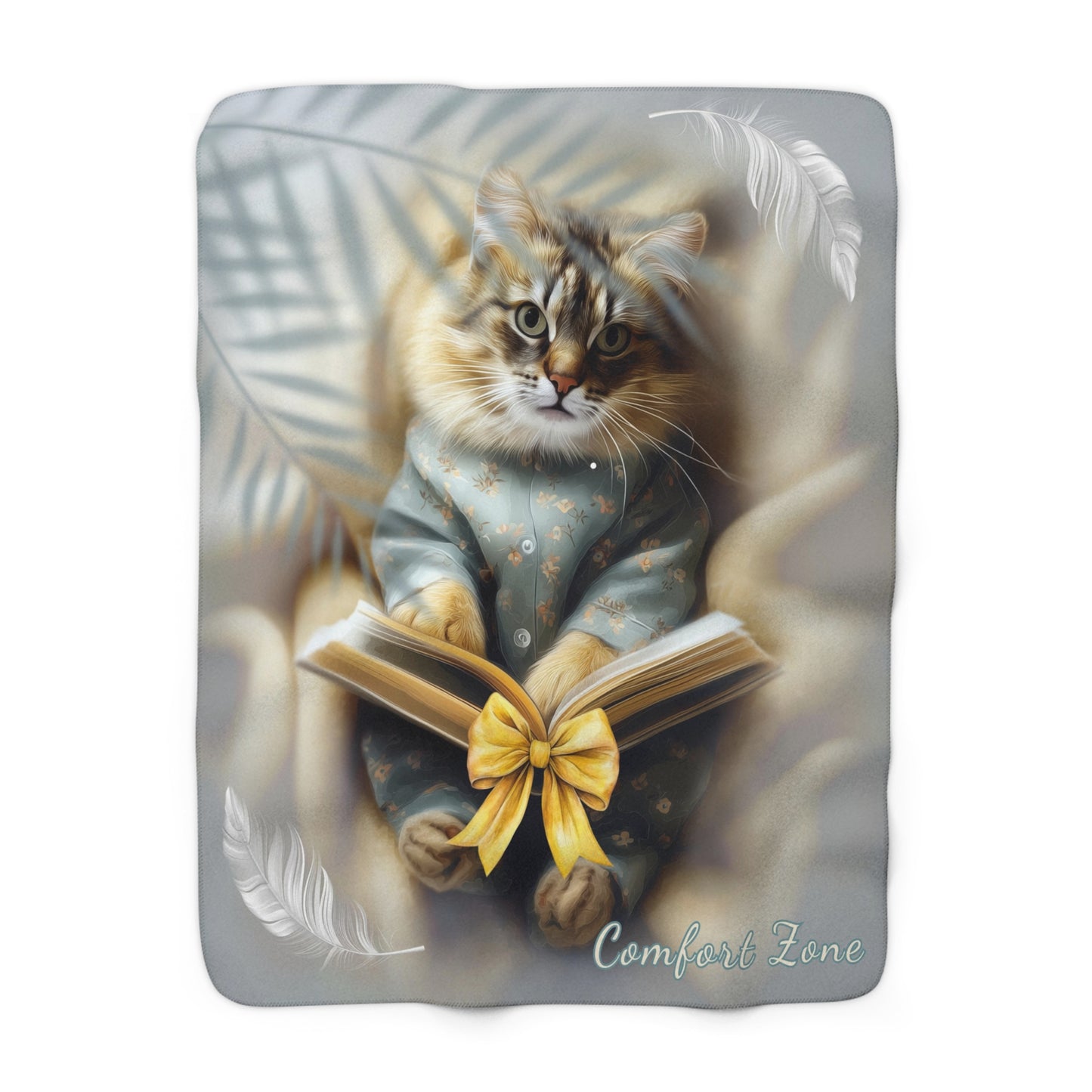 Cozy Cat Reading Sherpa Blanket — "Comfort Zone" Plush Throw