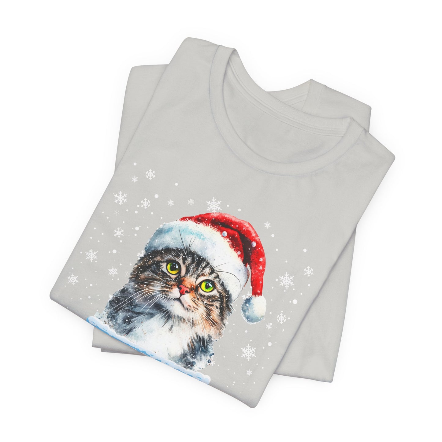 Cat in A Christmas Hat Unisex Holiday Jersey T-Shirt