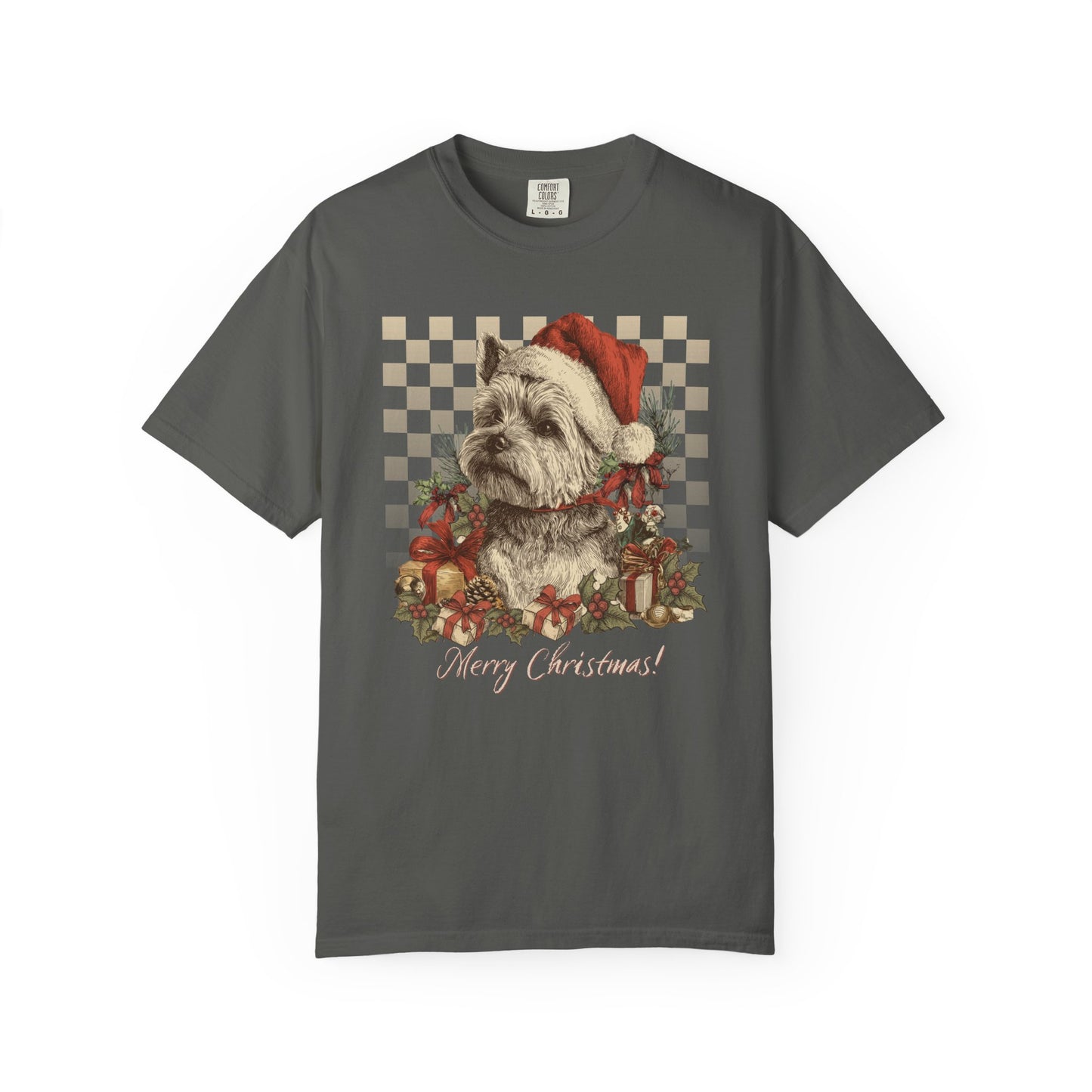 Yorkie Vintage Checkered Christmas Tee