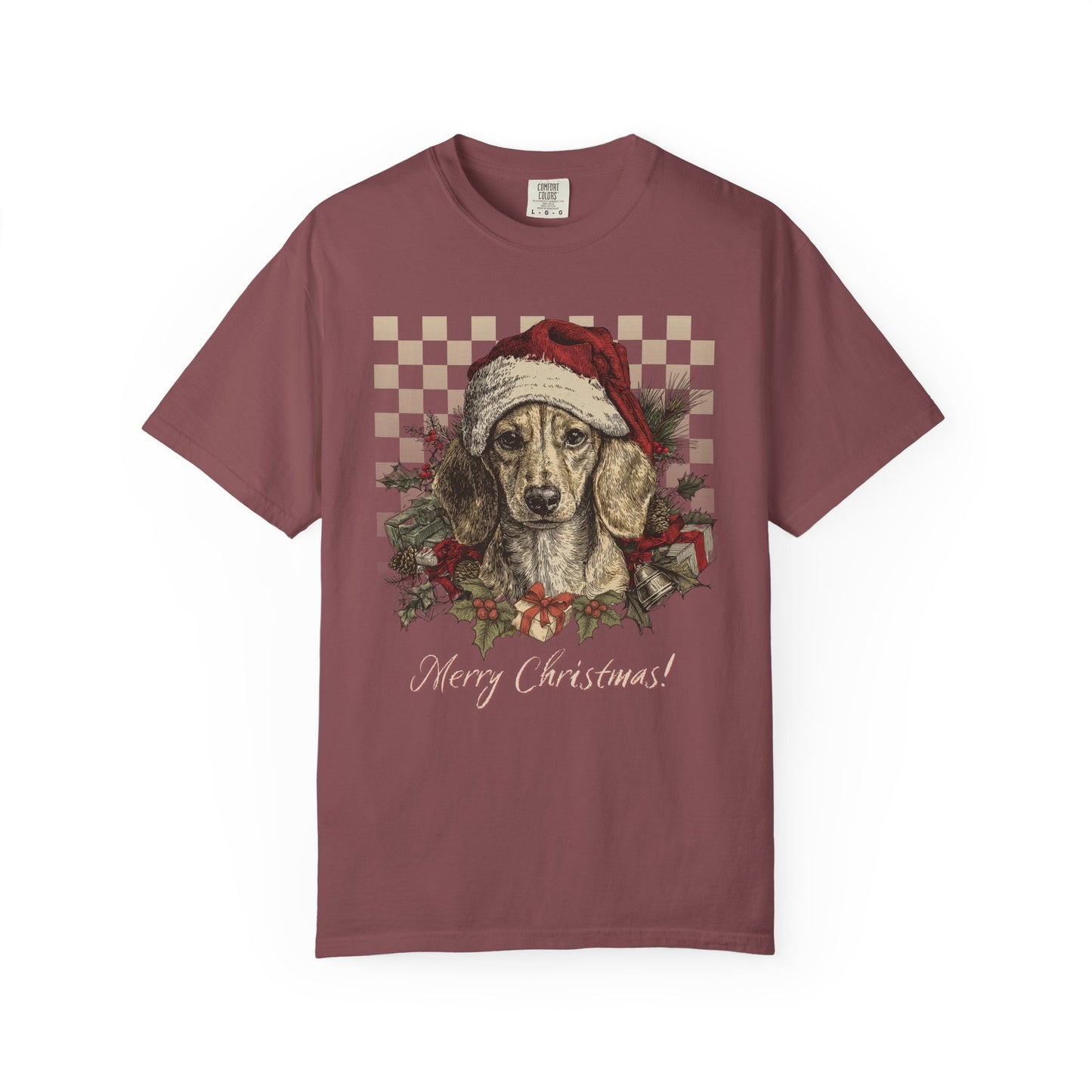 Dachshund Vintage Checkered Christmas Tee