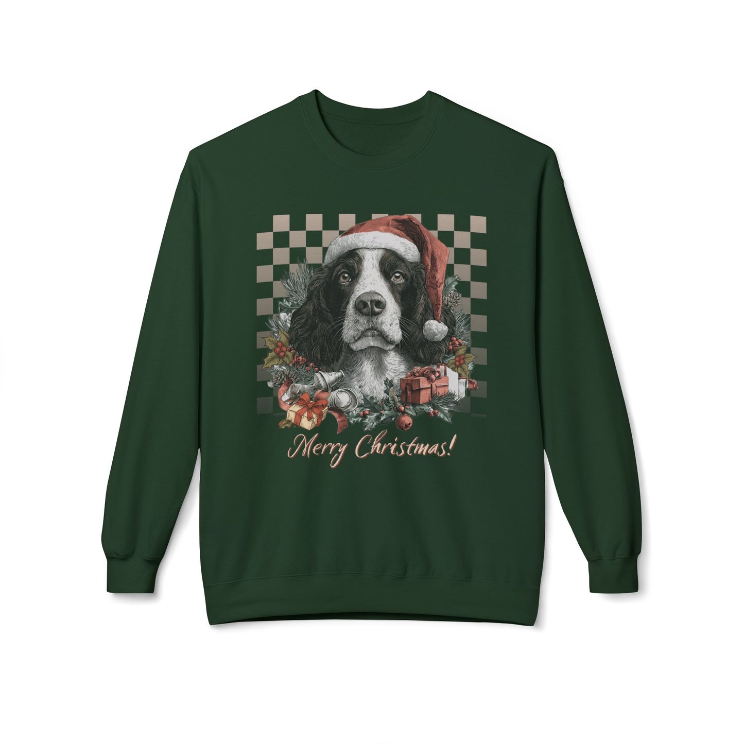Springer Spaniel Vintage Checkered Christmas  Sweatshirt