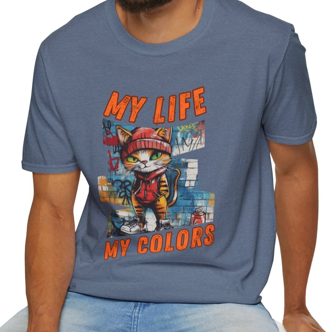 Graffiti Cat: My Life,My Colors - Unisex Softstyle T-Shirt