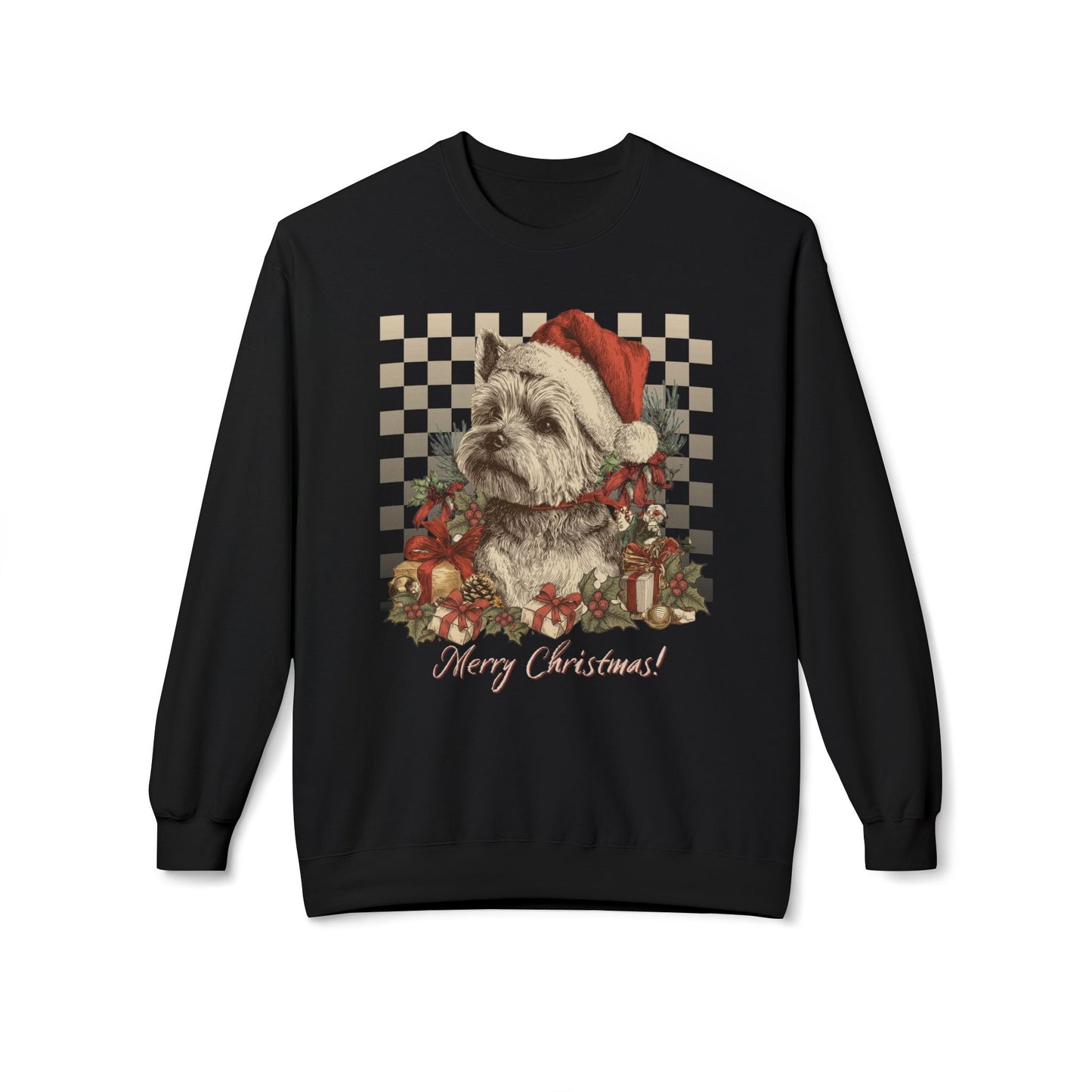 Yorkie Vintage Checkered Christmas Sweatshirt