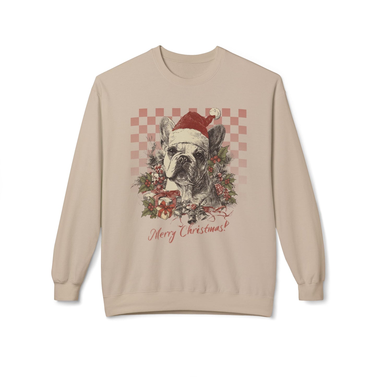 Frenchie Vintage Checkered Christmas Sweatshirt