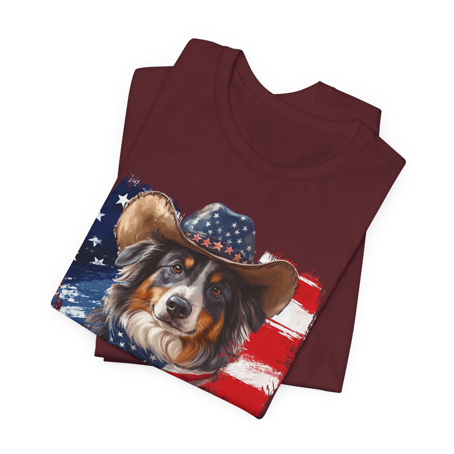 Australian Shepherd Patriotic T-Shirt "Born to Bark Free" - Dog-Themed Patriotic Design