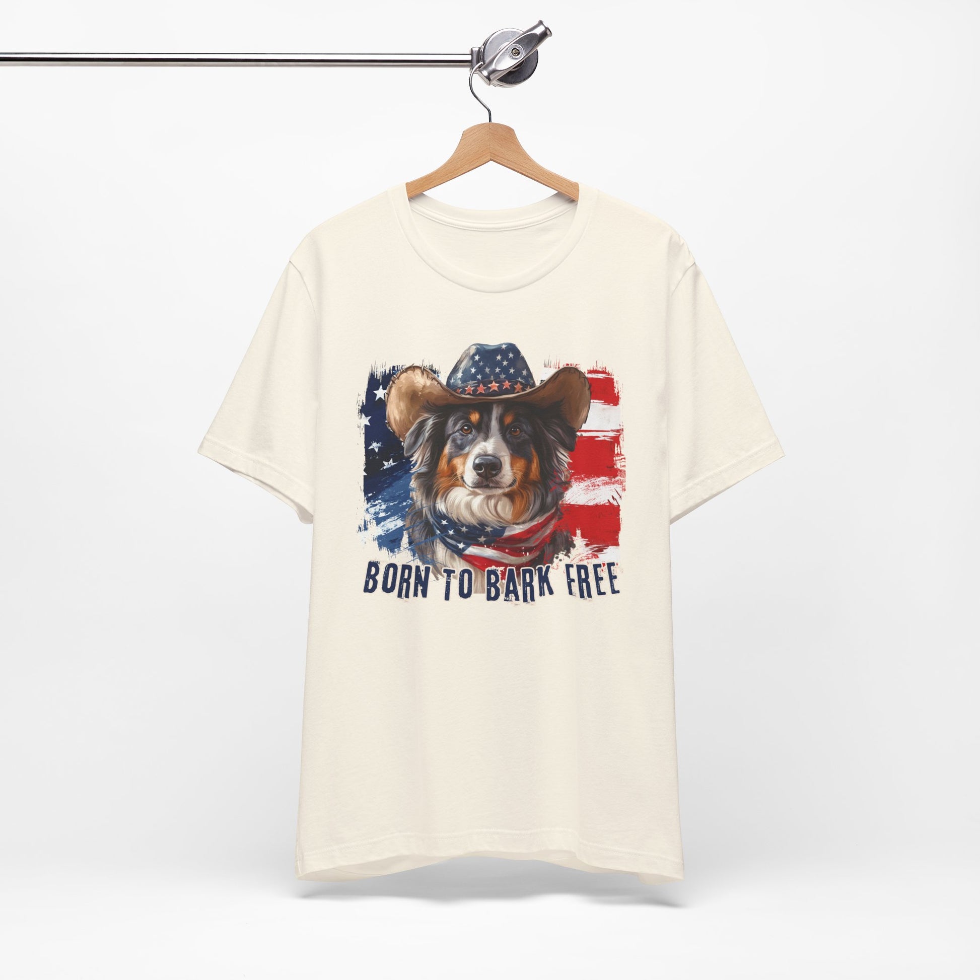 born to bark free australian shepherd patriotic t-shirt, 4th of july, independance day dog lover t-shirt 