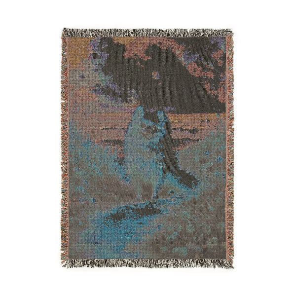 Pomeranian by the Seaside – Woven Blanket - Floral Dog Design for Home Comfort - Customization available