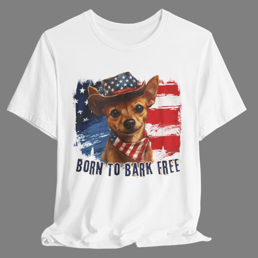 Brown Rat Terrier Patriotic T-Shirt "Born to Bark Free"