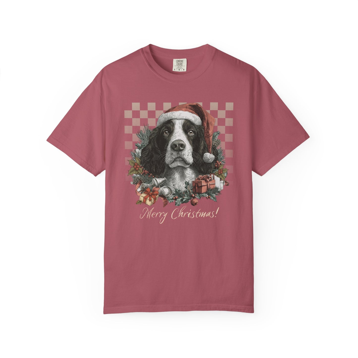 Springer Spaniel Vintage Checkered Christmas Tee