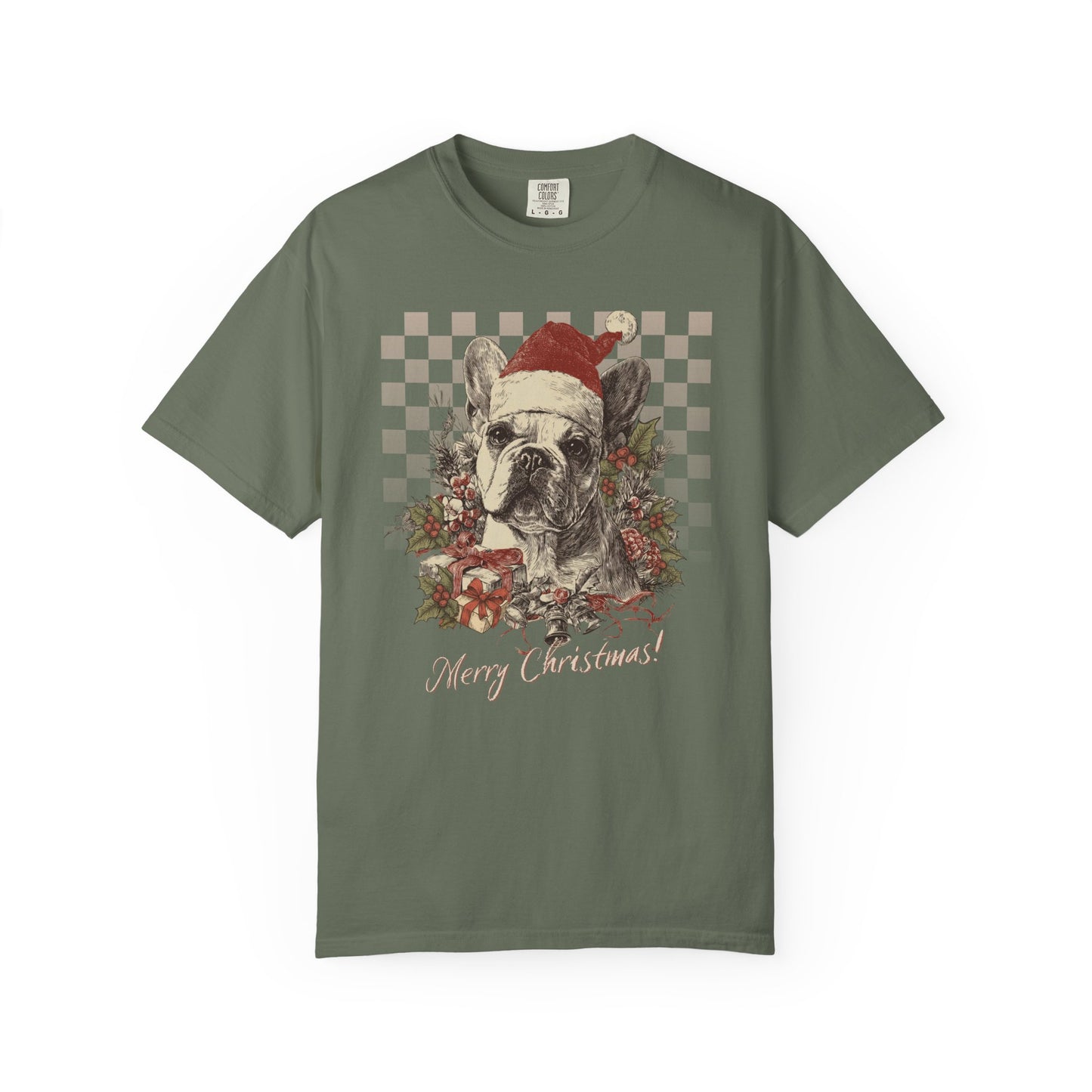French Bulldog (Frenchie) Vintage Checkered Christmas Tee