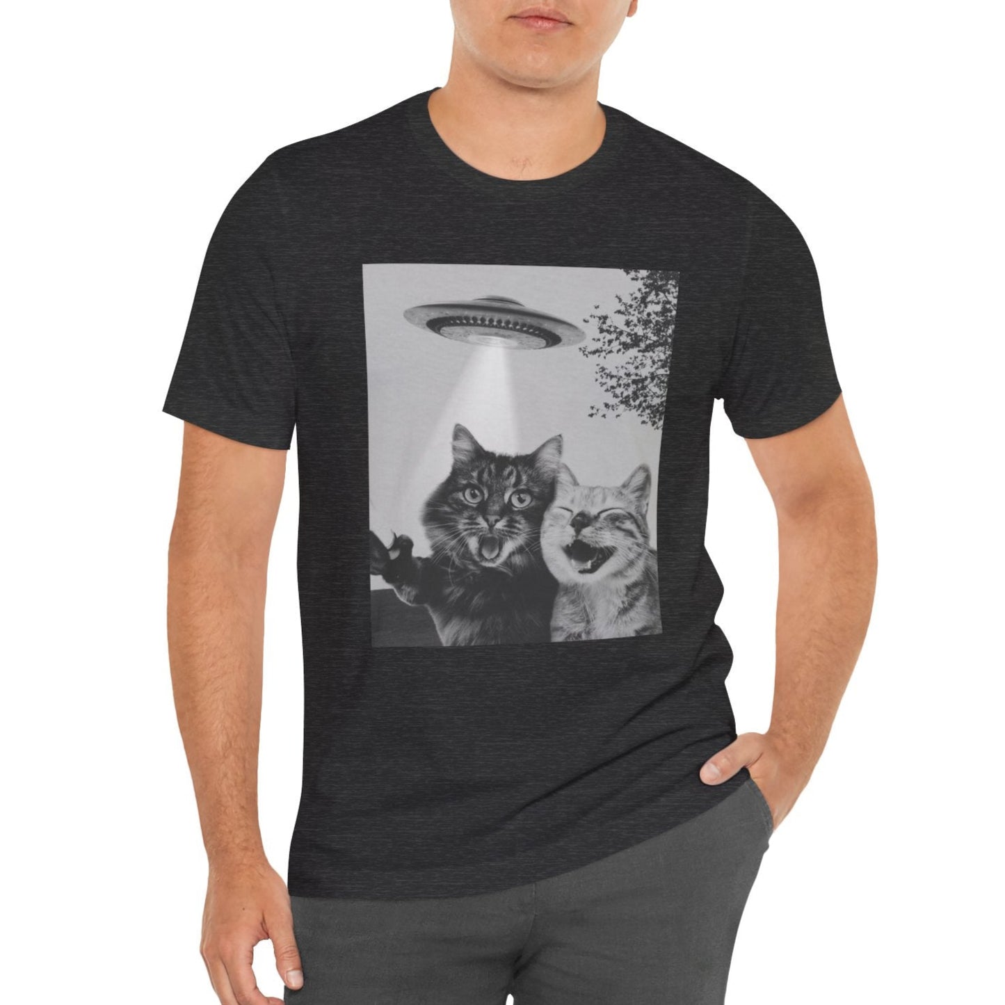 Funny Two Cats Alien UFO Selfie T-Shirt