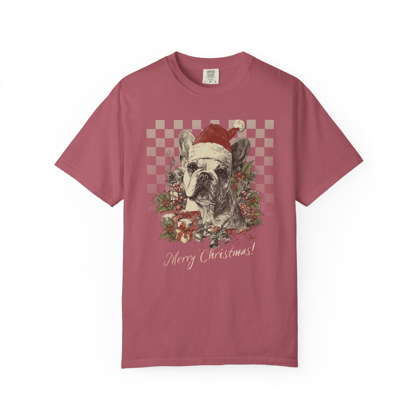 French Bulldog (Frenchie) Vintage Checkered Christmas Tee