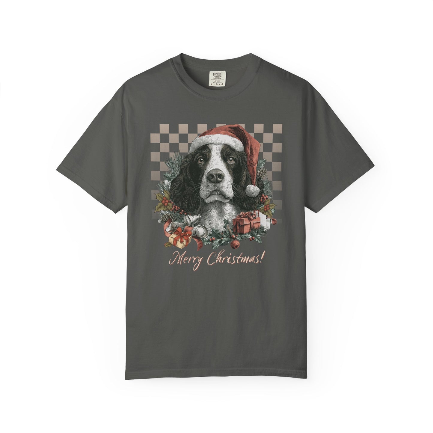 Springer Spaniel Vintage Checkered Christmas Tee