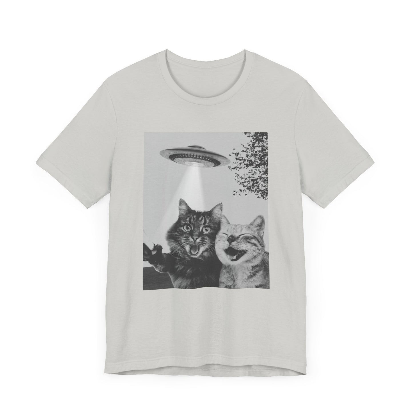 Funny Two Cats Alien UFO Selfie T-Shirt