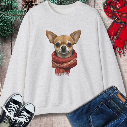 Chihuahua in Scarf Sweatshirt – A Sweet Gift for Chihuahua Lovers