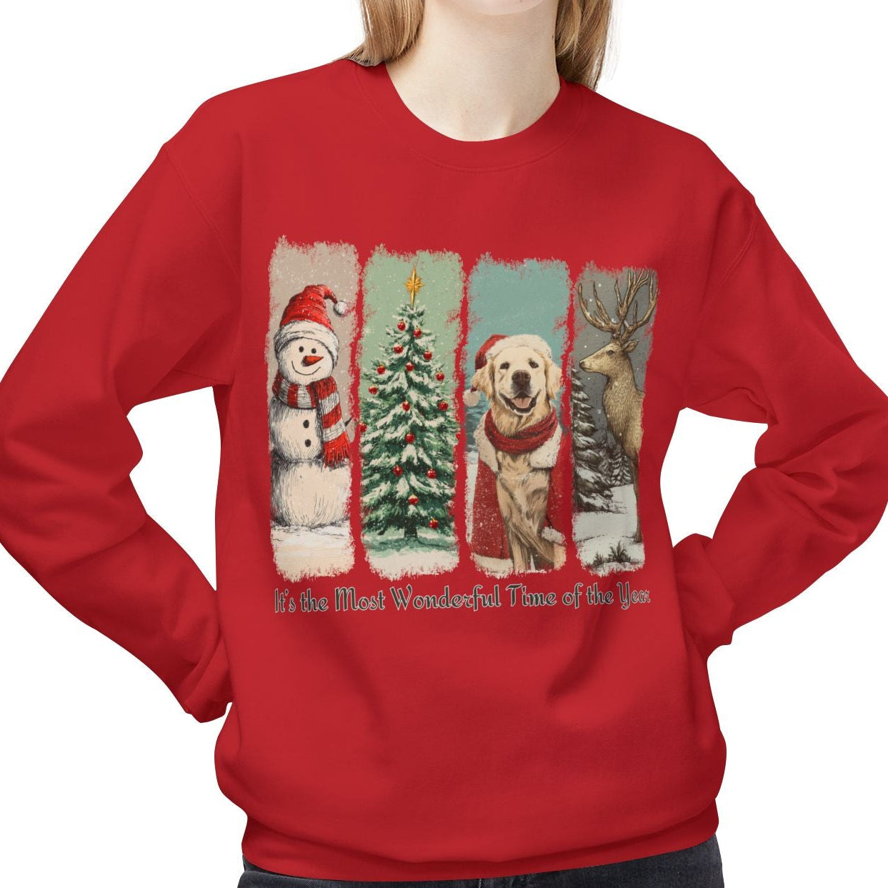 Golden Retriever Santa – Vintage Brush Stroke Christmas Sweatshirt