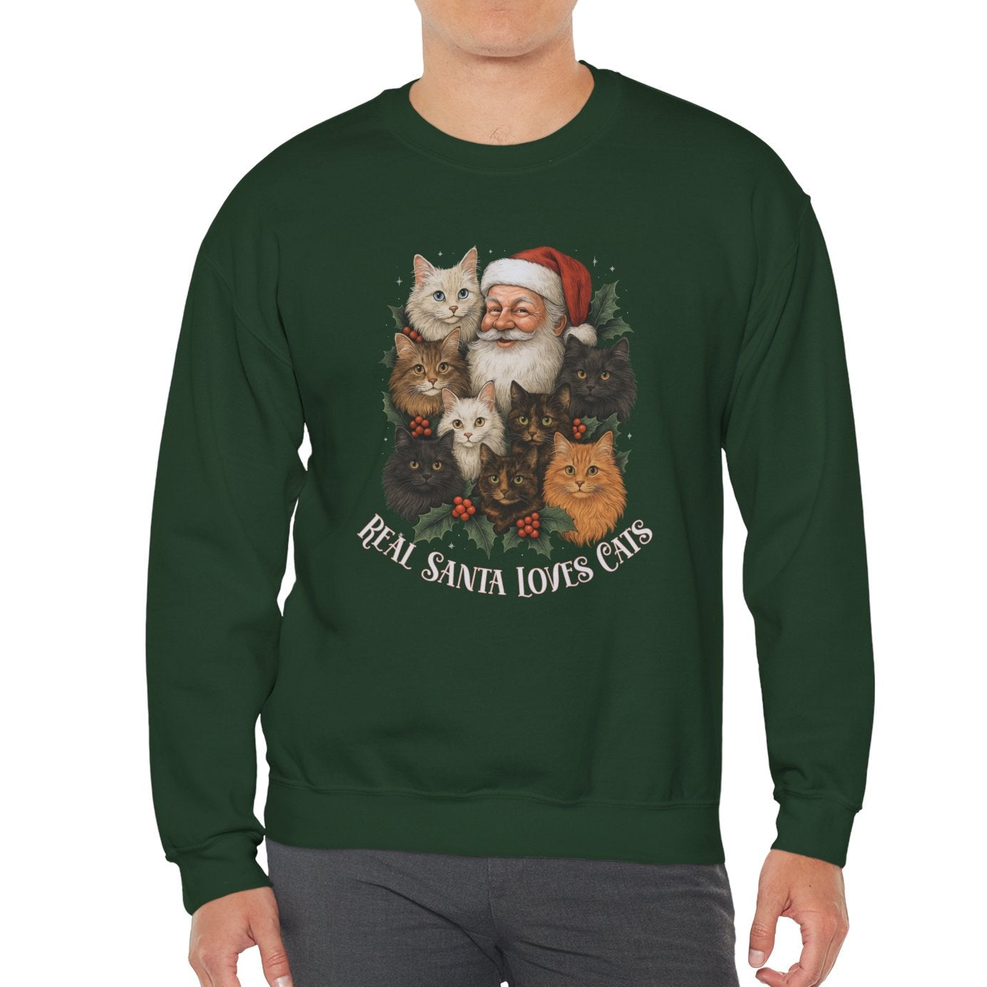 The Real Santa Loves Cats – Vintage Christmas Sweatshirt