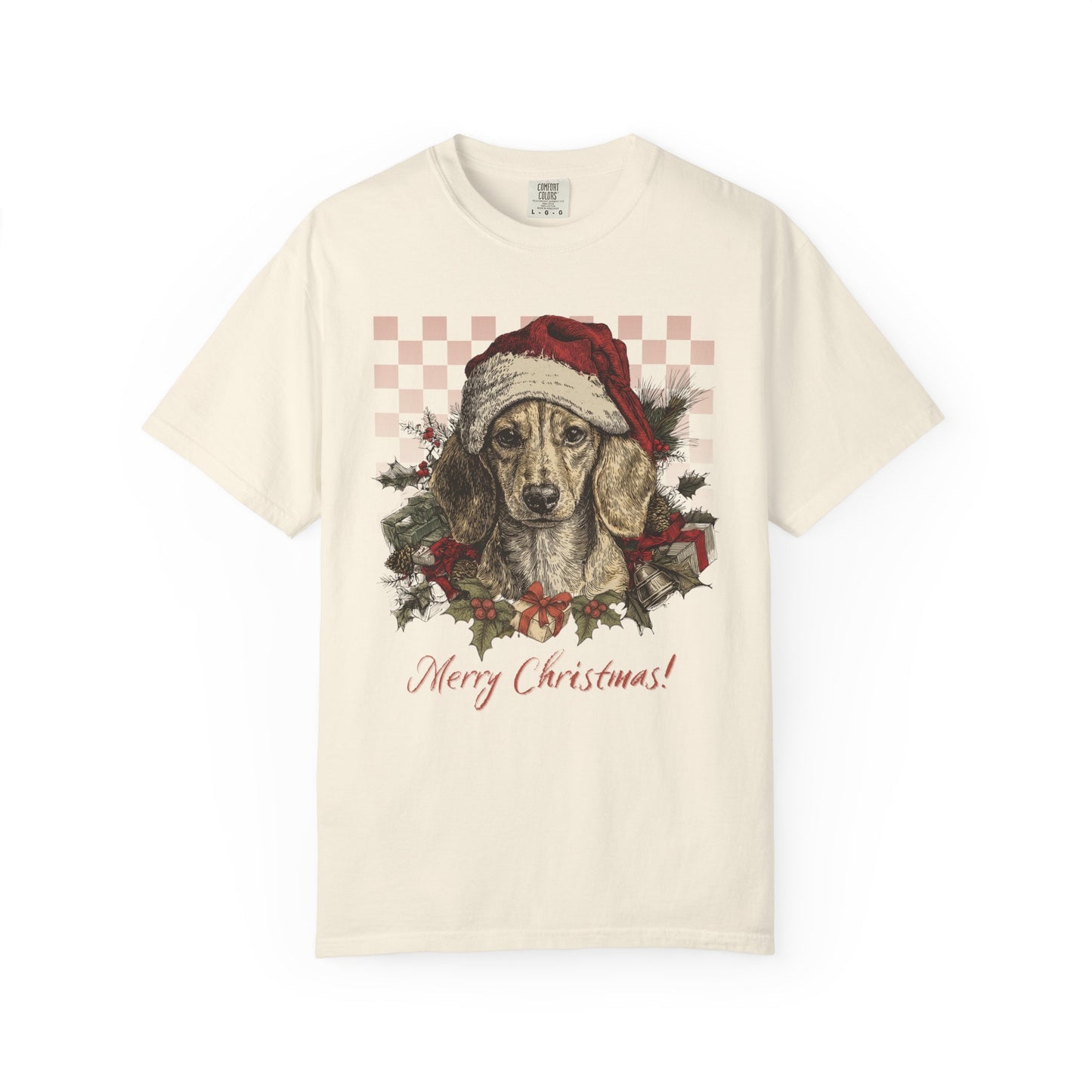 Dachshund Vintage Checkered Christmas Tee