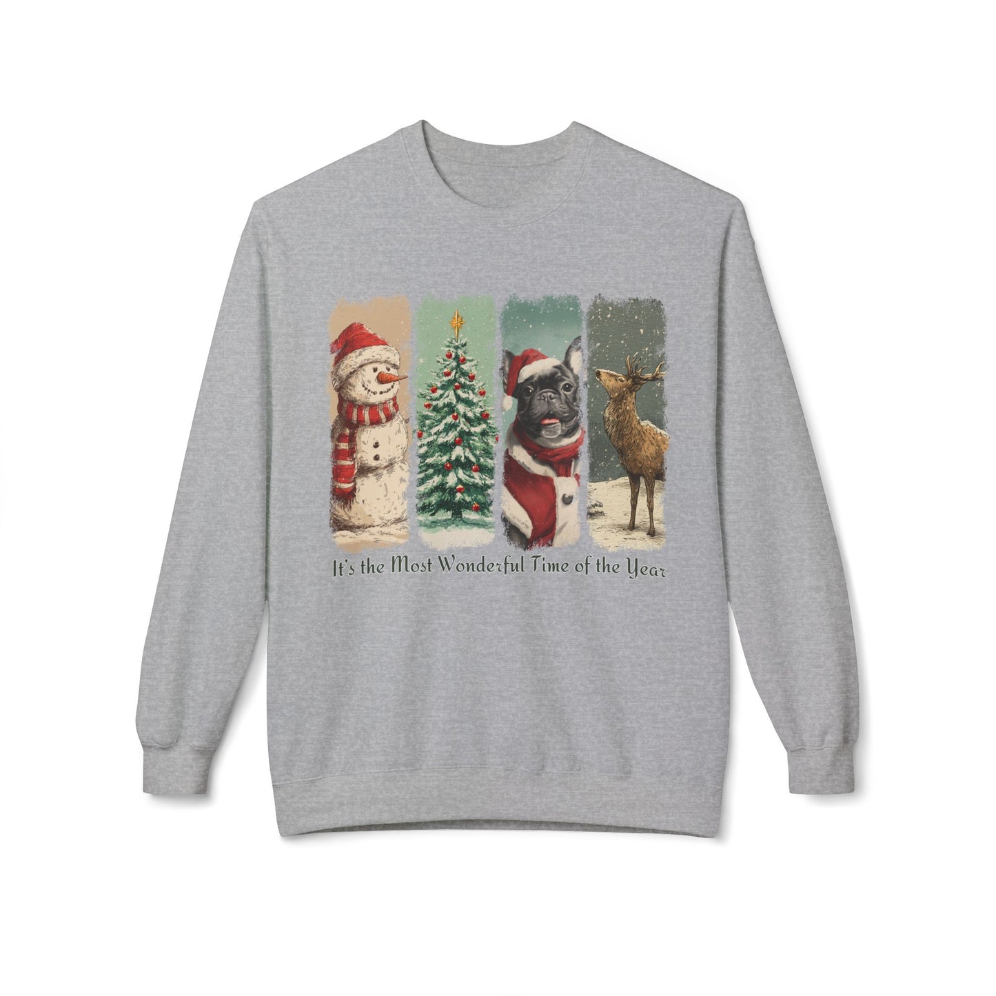 Frenchie (dark) Santa – Vintage Brush Stroke Christmas Sweater