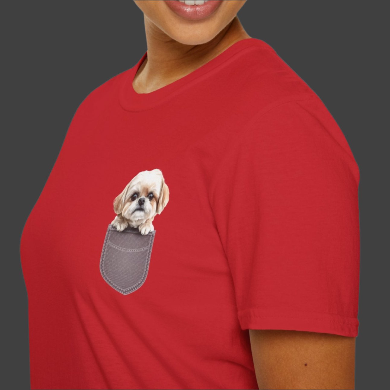 Unisex Soft-Style Maltese Puppy Pocket T-Shirt