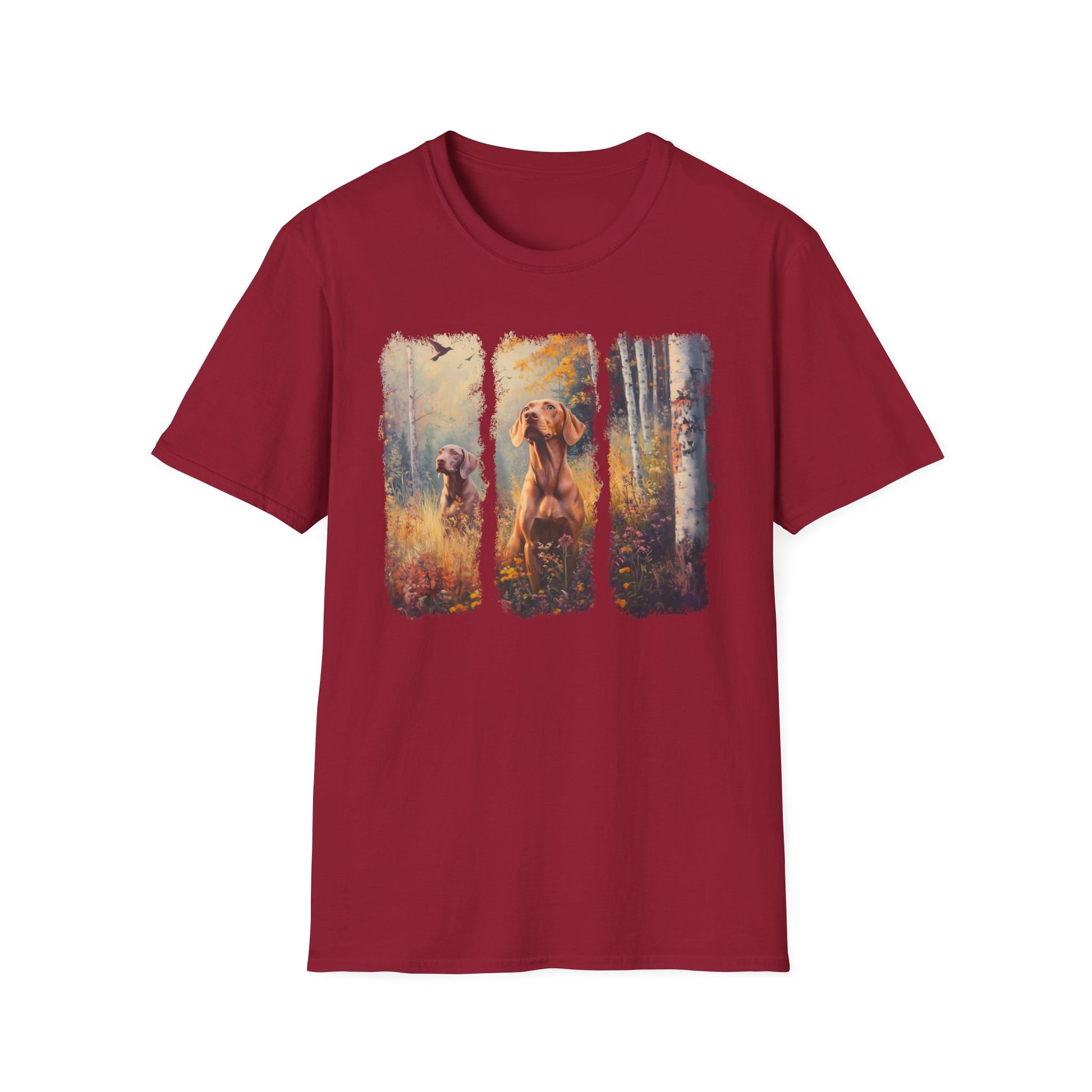 Vizsla hunting t-shirt featuring  sporting dogs in an autumn field