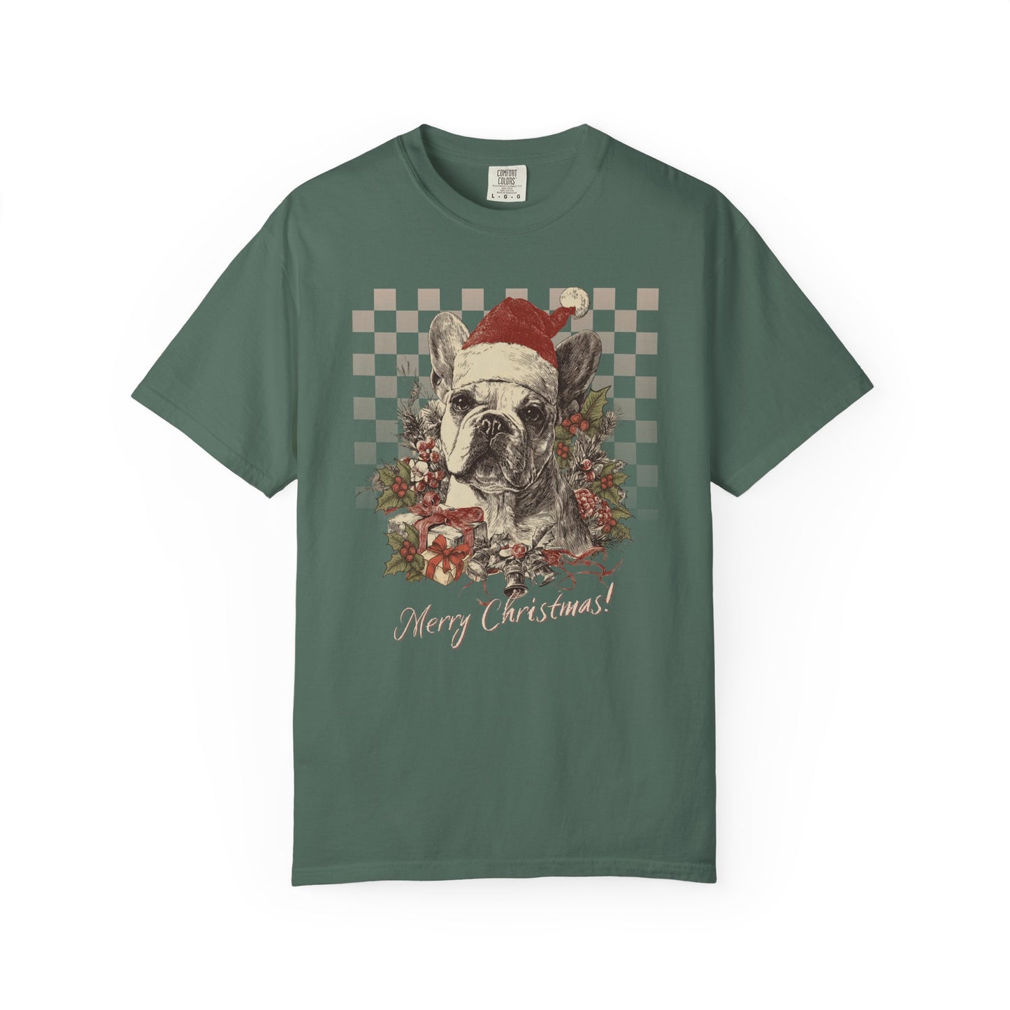 French Bulldog (Frenchie) Vintage Checkered Christmas Tee