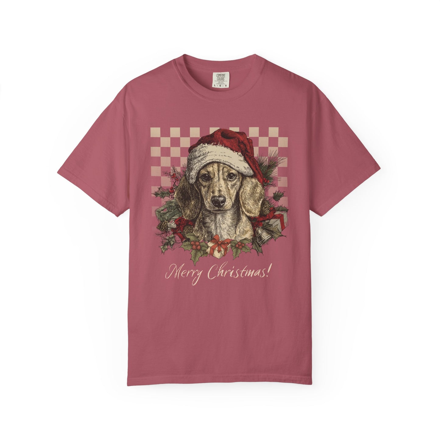 Dachshund Vintage Checkered Christmas Tee