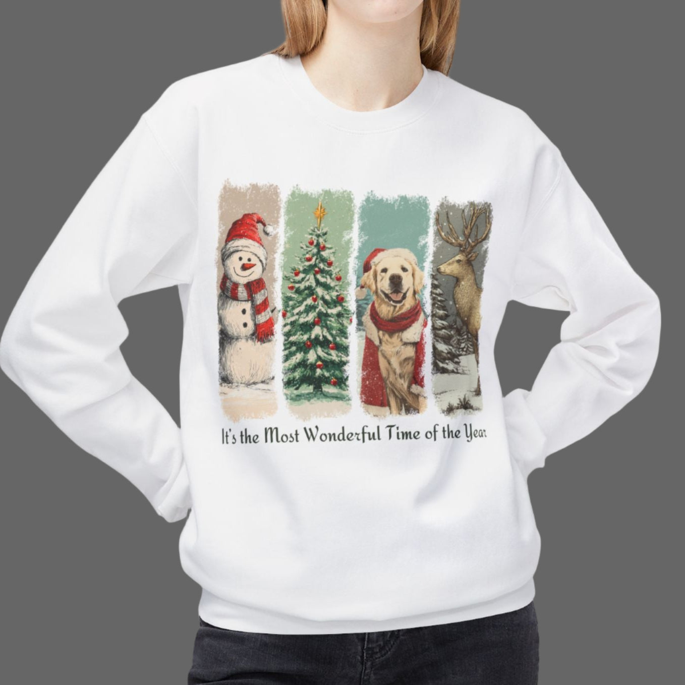 Golden Retriever Santa – Vintage Brush Stroke Christmas Sweatshirt