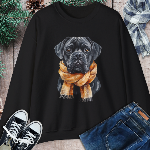 Cane Corso in Scarf Sweatshirt – A Cozy Gift for Cane Corso Lovers