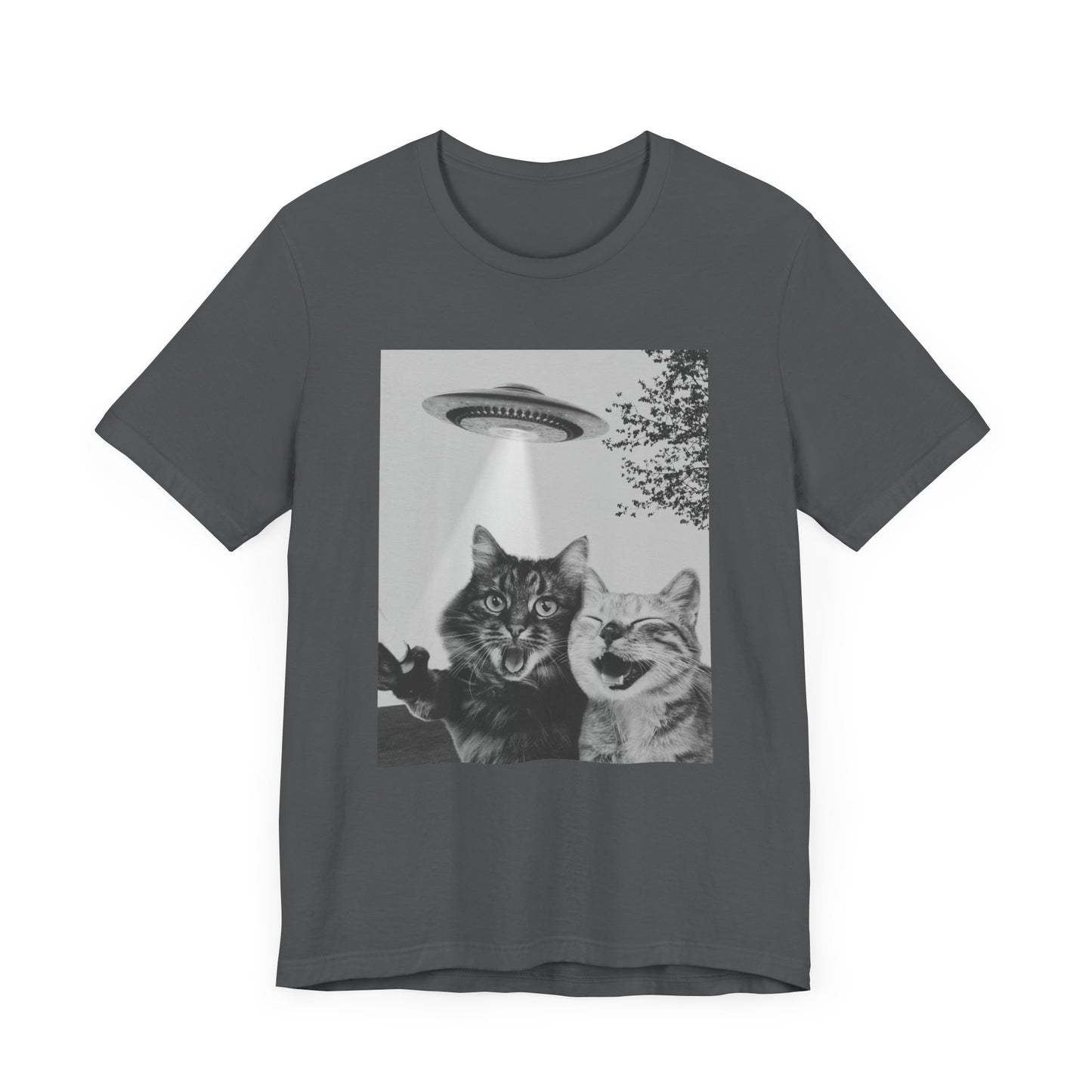 Funny Two Cats Alien UFO Selfie T-Shirt