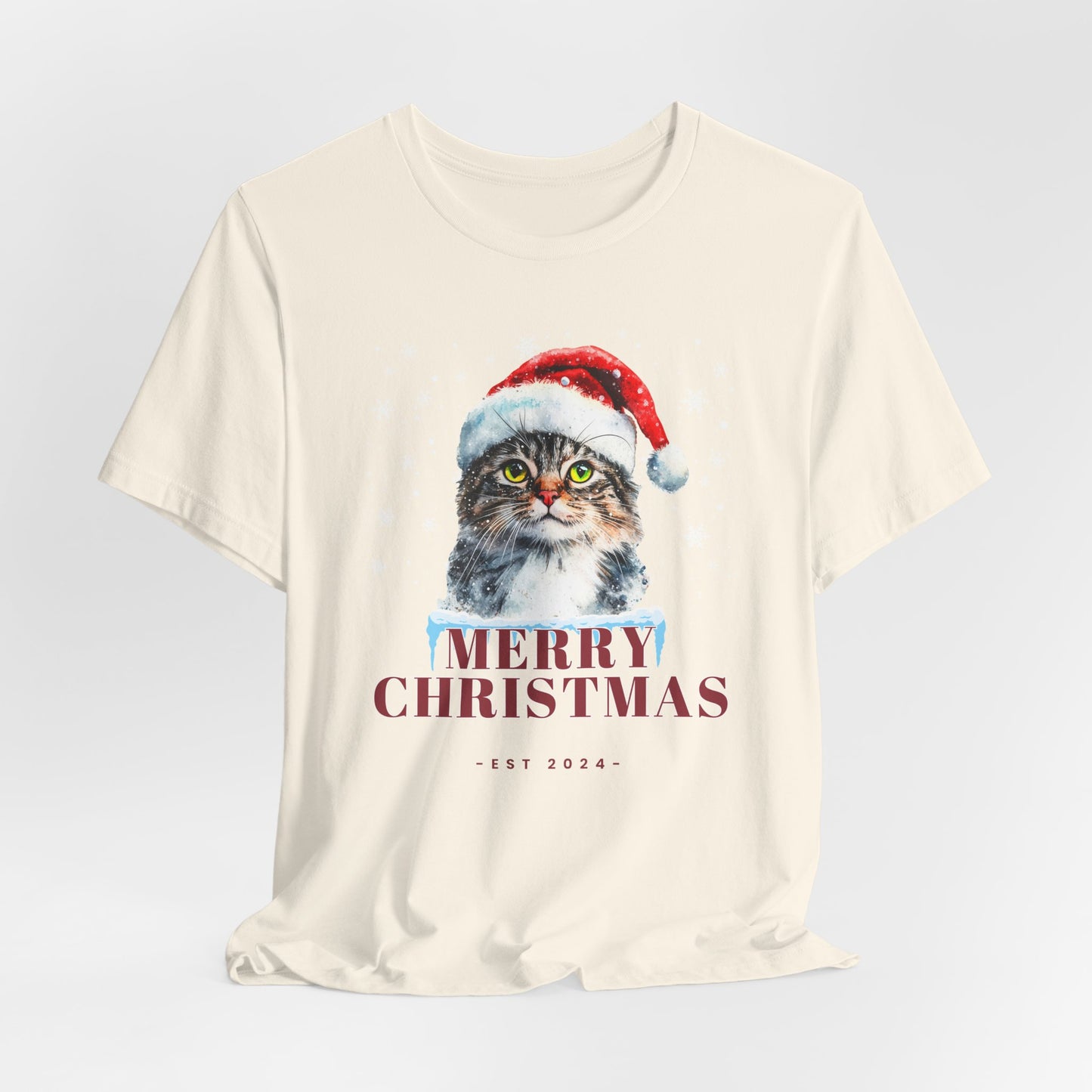 Cat in A Christmas Hat Unisex Holiday Jersey T-Shirt