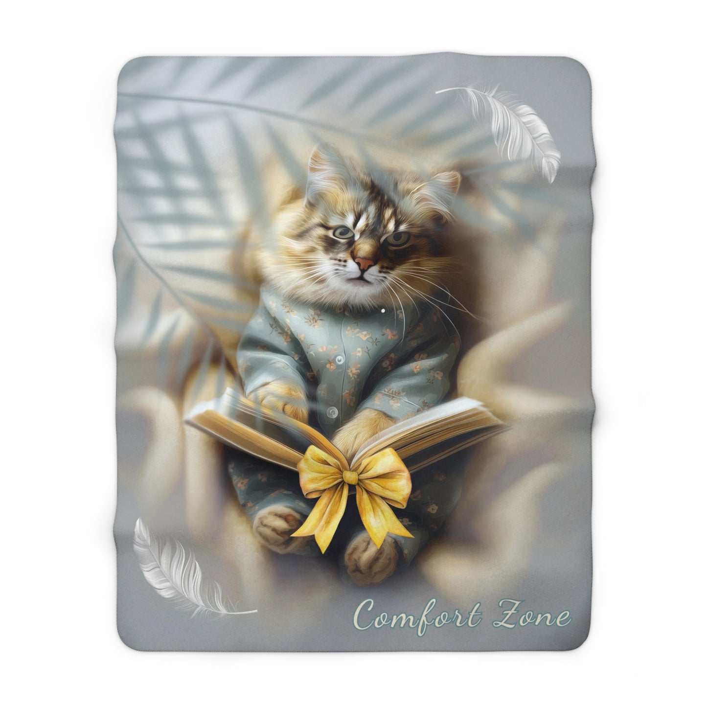 Cozy Cat Reading Sherpa Blanket — "Comfort Zone" Plush Throw