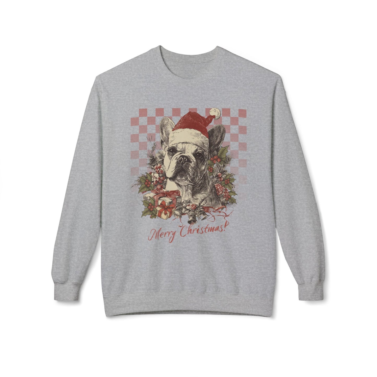 Frenchie Vintage Checkered Christmas Sweatshirt