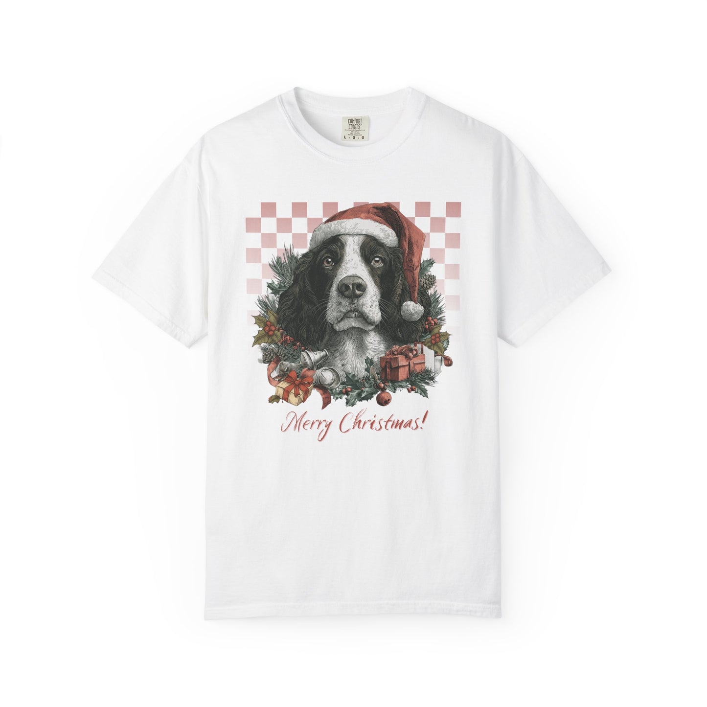 Springer Spaniel Vintage Checkered Christmas Tee