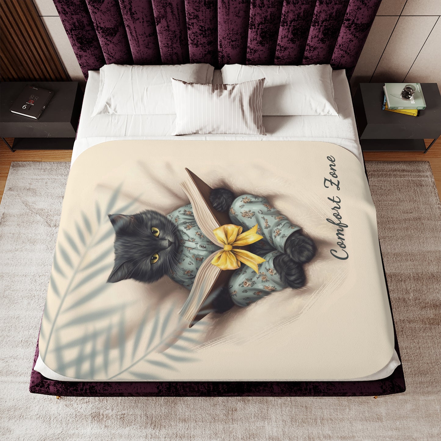 Comfort Zone – Black Cat Blanket | Personalized Sherpa Fleece Throw for Cat Lovers & Moms