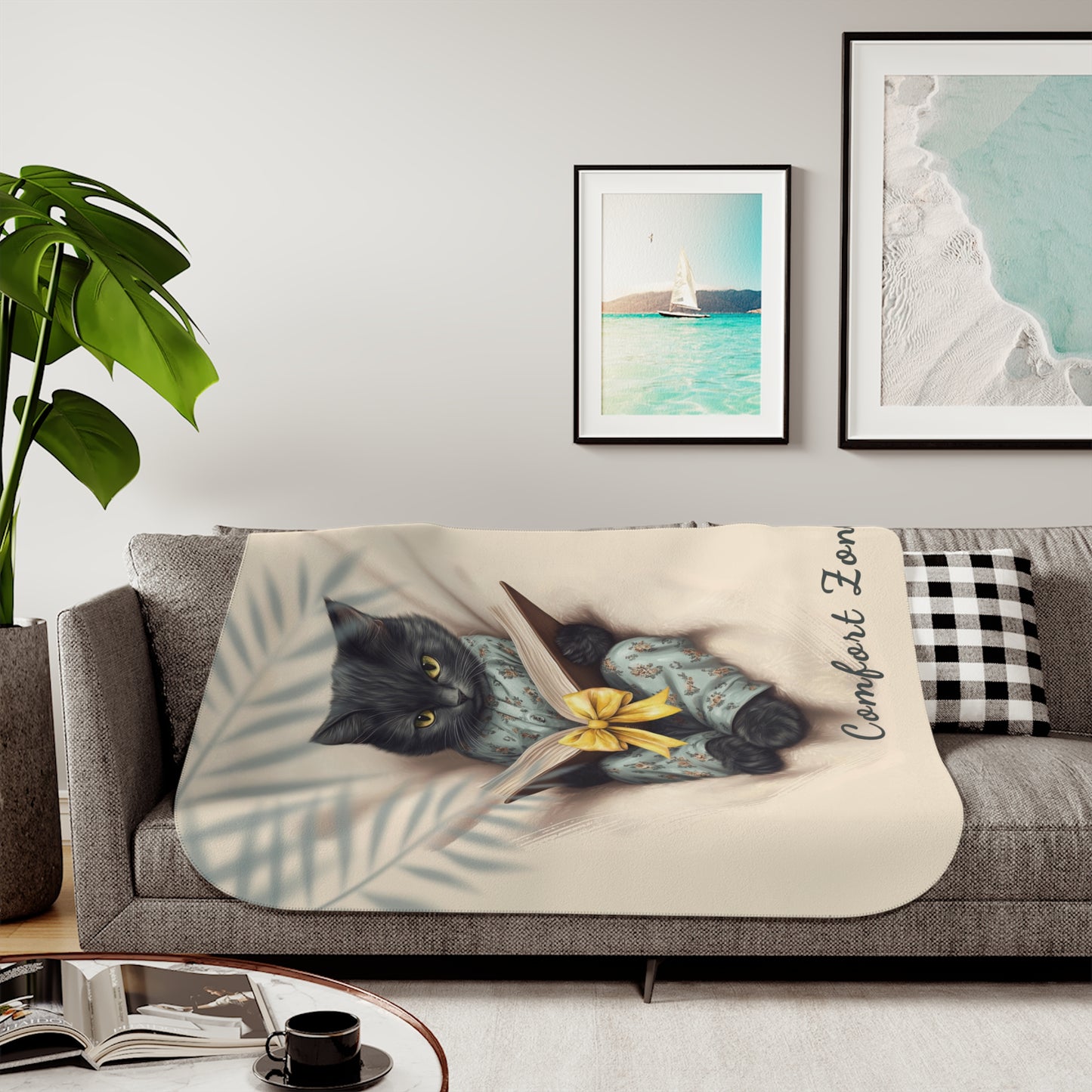 Comfort Zone – Black Cat Blanket | Personalized Sherpa Fleece Throw for Cat Lovers & Moms
