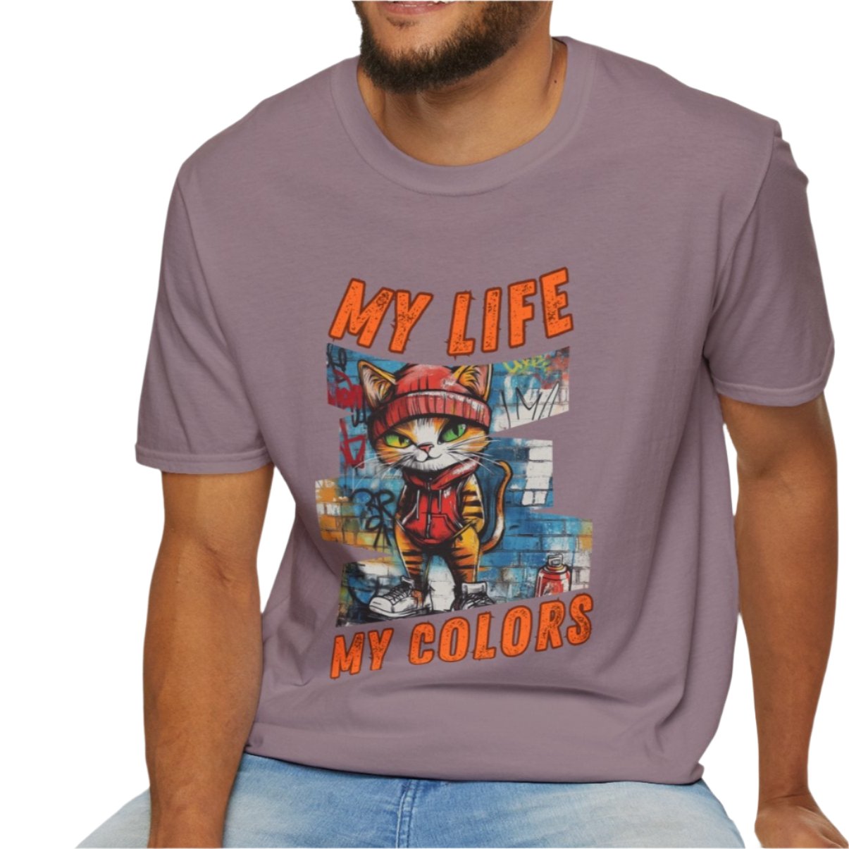 Graffiti Cat: My Life,My Colors - Unisex Softstyle T-Shirt