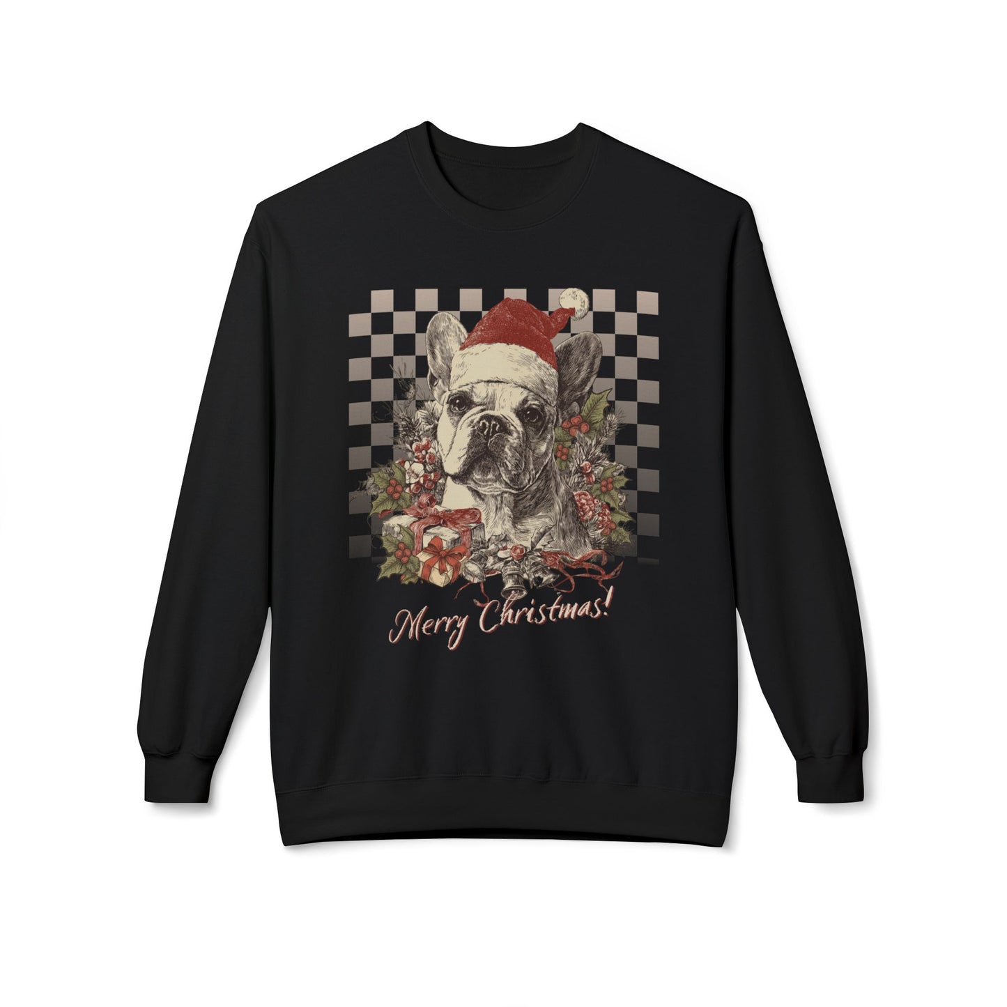 Frenchie Vintage Checkered Christmas Sweatshirt