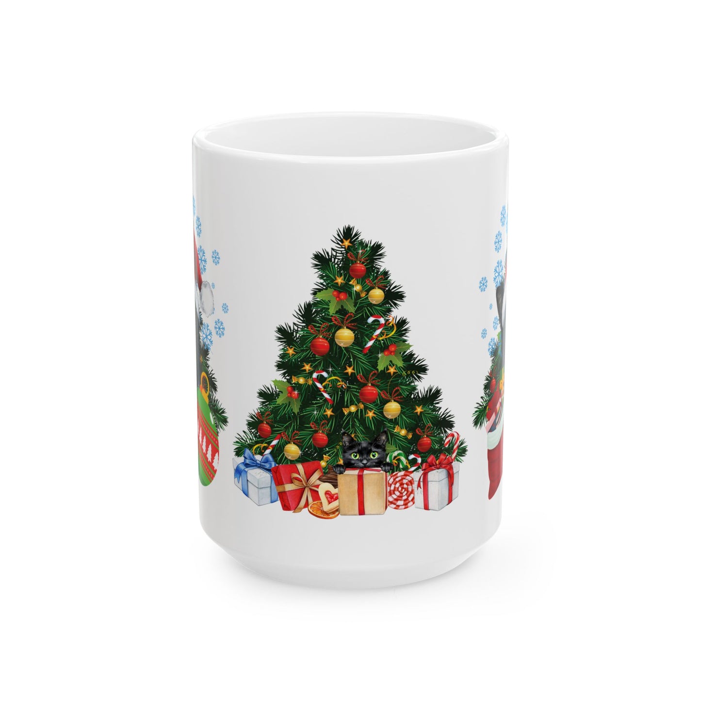 Black Cat Santa Christmas Mug  (11oz, 15oz)