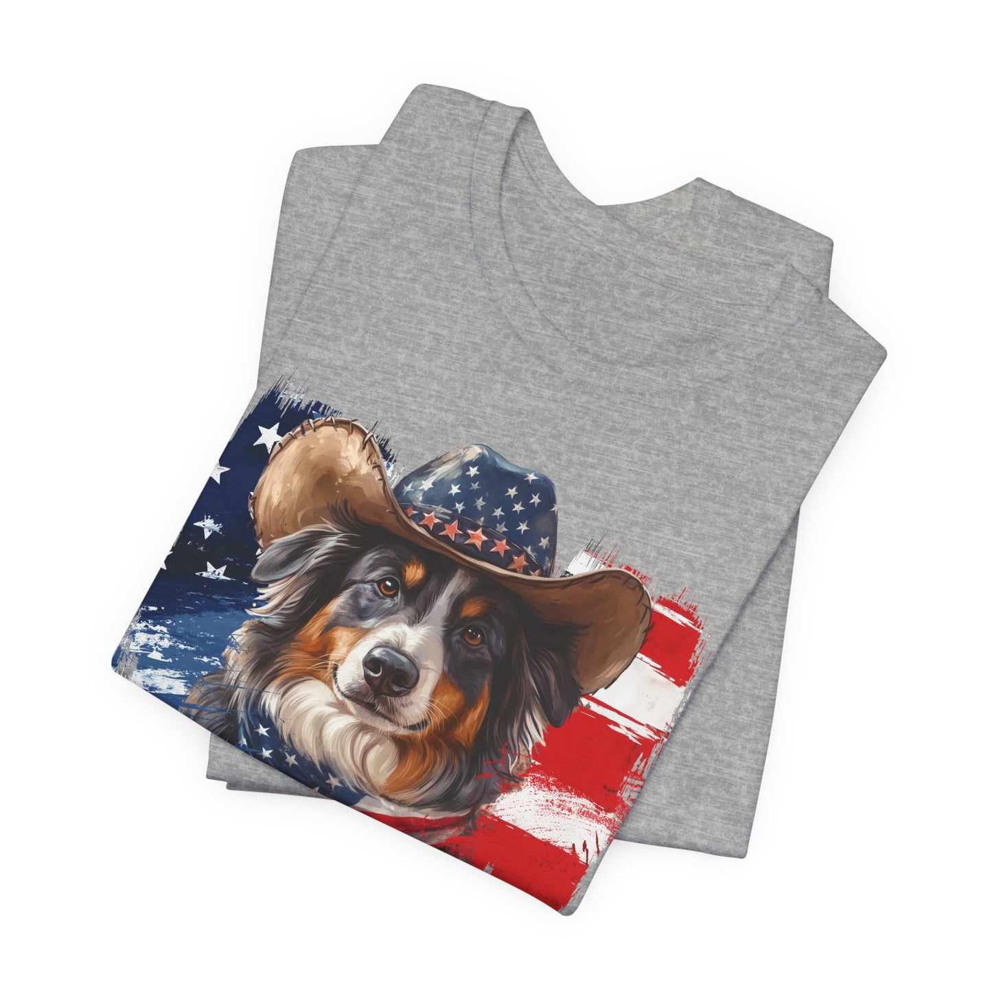 Australian Shepherd Patriotic T-Shirt "Born to Bark Free" - Dog-Themed Patriotic Design