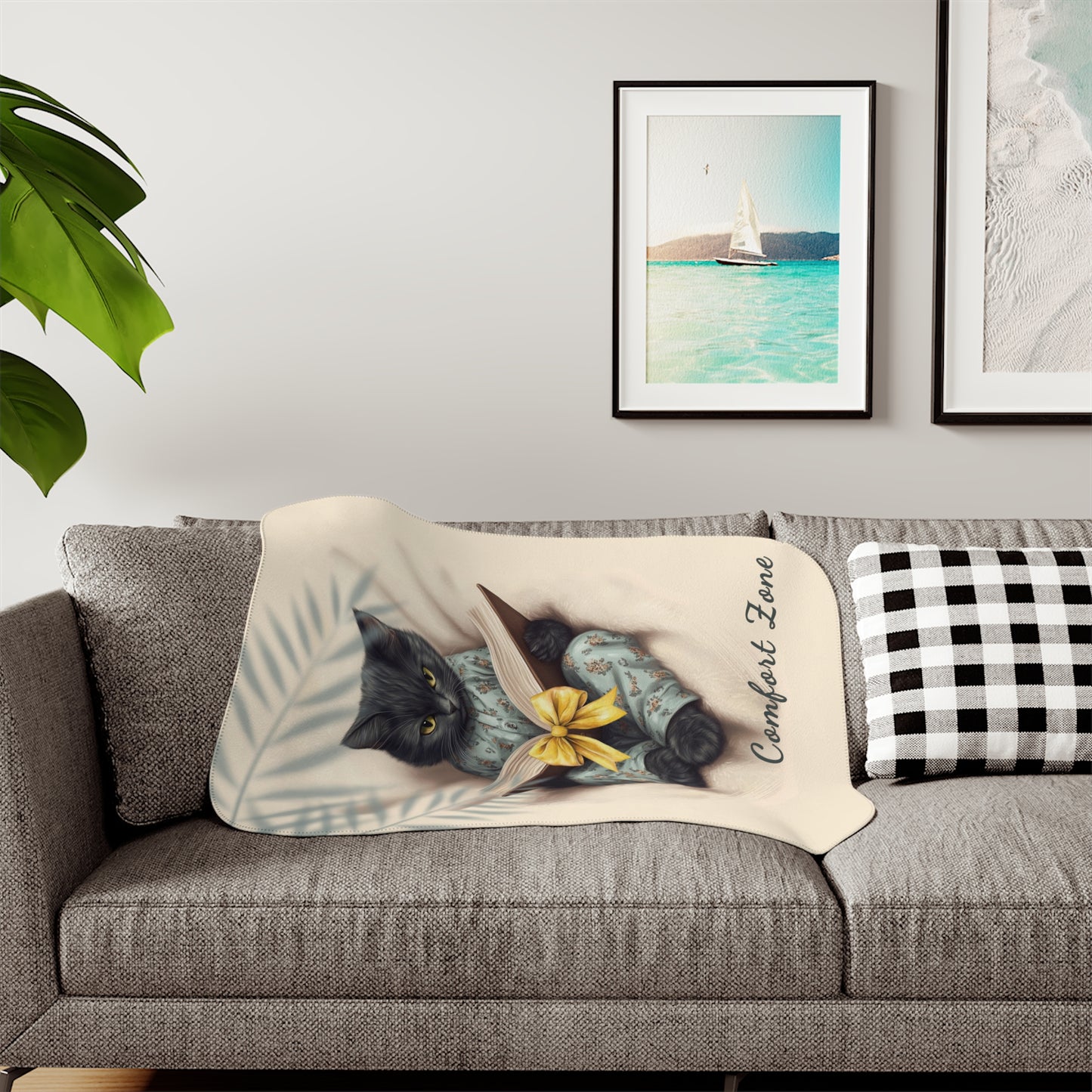 Comfort Zone – Black Cat Blanket | Personalized Sherpa Fleece Throw for Cat Lovers & Moms