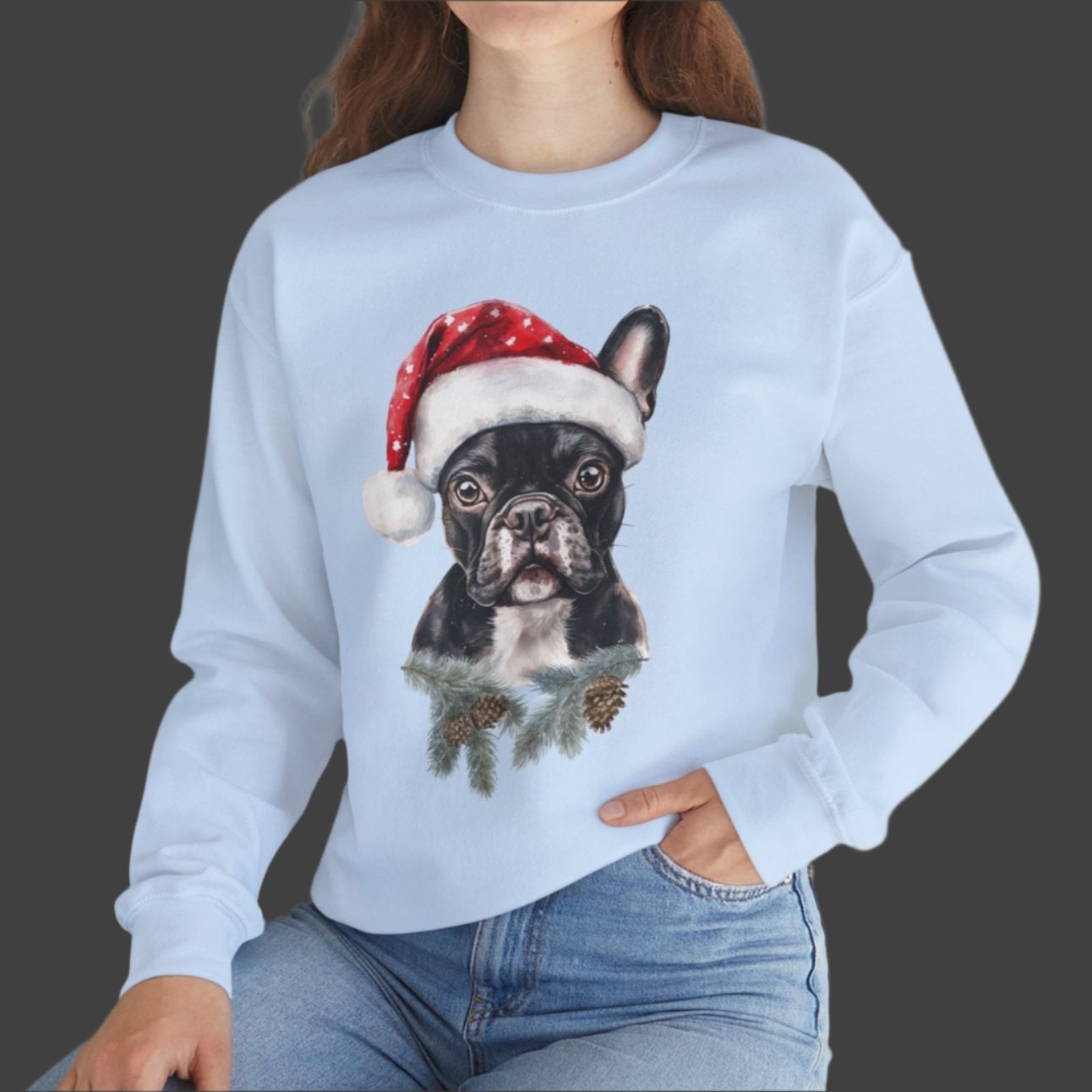 Festive Frenchie Bulldog Santa Long-Sleeve Sweater