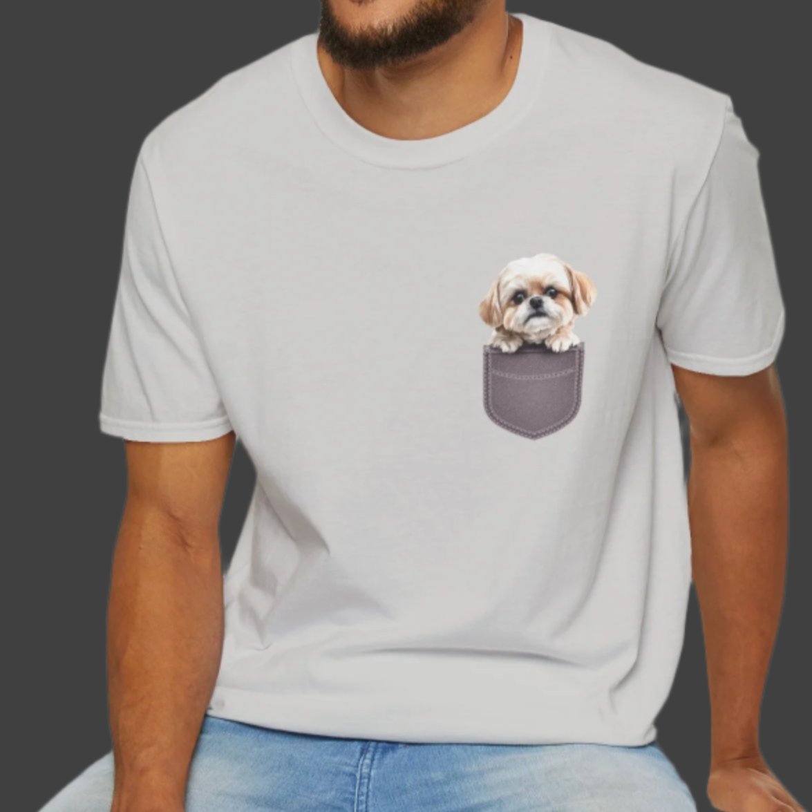 Unisex Soft-Style Maltese Puppy Pocket T-Shirt