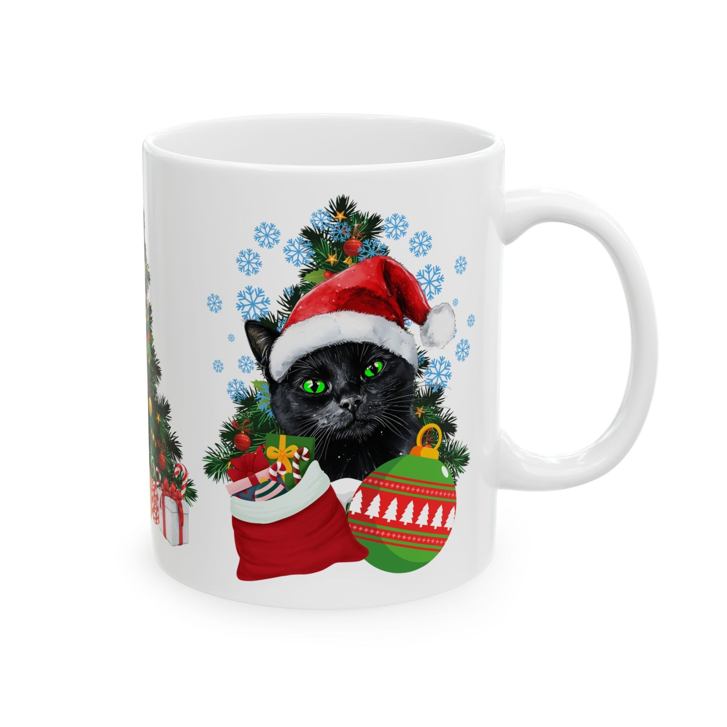 Black Cat Santa Christmas Mug  (11oz, 15oz)