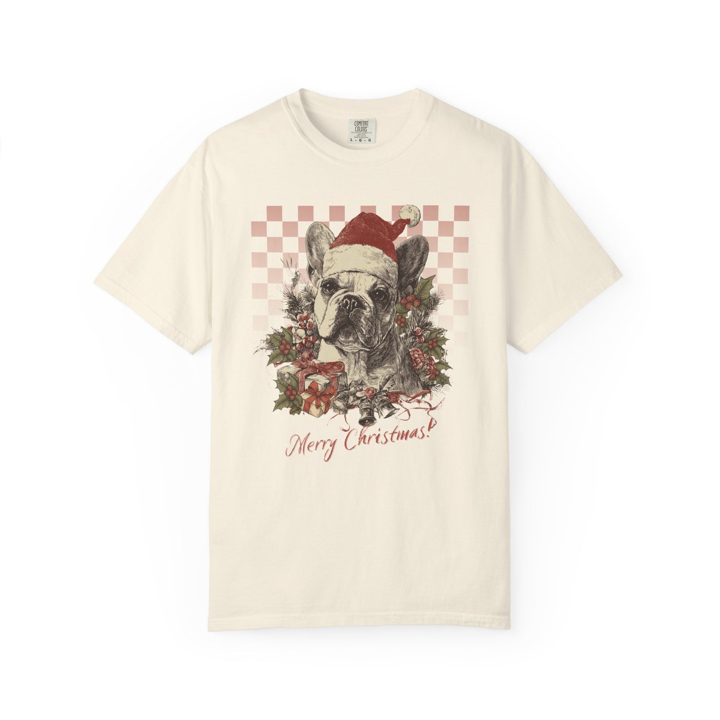 French Bulldog (Frenchie) Vintage Checkered Christmas Tee