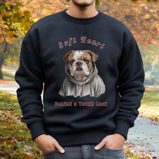 "Soft Heart Behind a Tough Look" English Bulldog Sweatshirt – Perfect Gift for Dog Lovers