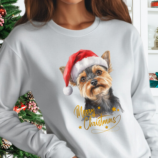 Yorkshire Terrier Yorkie in a Santa Hat Long-Sleeve Sweater – Christmas Gift for Dog Lovers