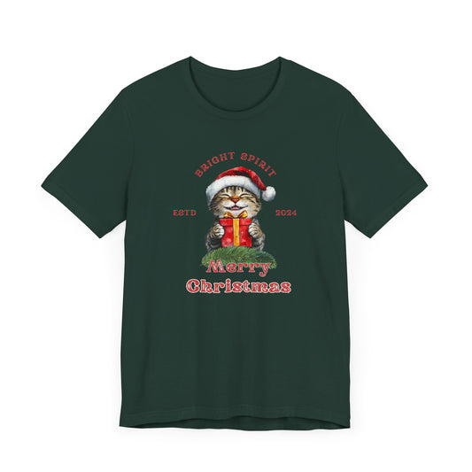 Happy Smiling Christmas Cat Unisex Holiday Jersey T-Shirt