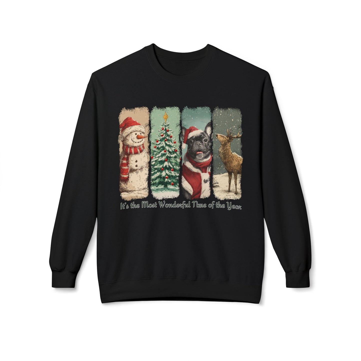 Frenchie (dark) Santa – Vintage Brush Stroke Christmas Sweater